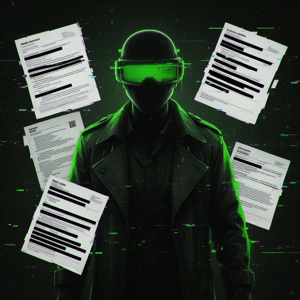 Paranoid humanoid surrounded by redacted filings